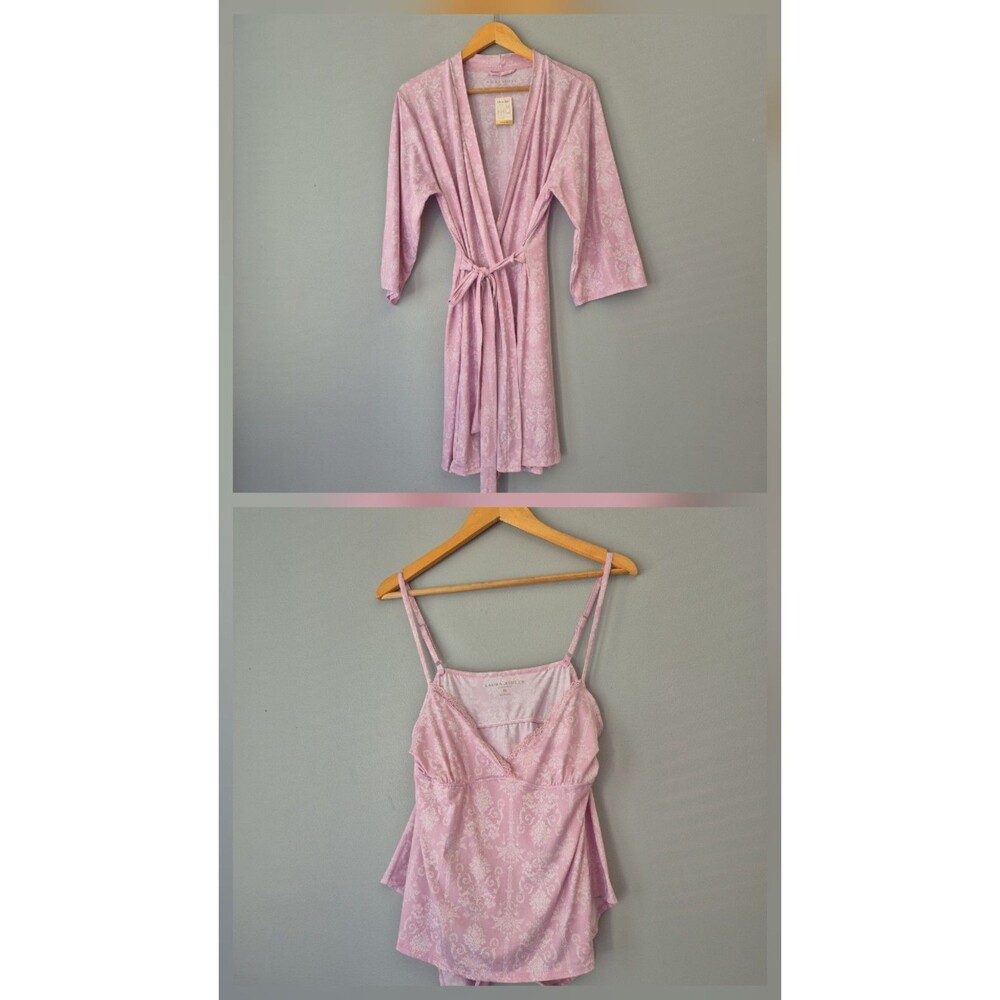 Laura Ashley Pink Floral Damask Romantic 3PC Cami Shorts Wrap Robe Set Womens XL